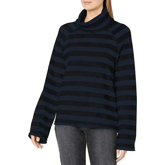 Michael Stars Alicia Rugby Stripe Cowl Neck Navy/Black Shirt Top Small NEW.  218 - Picture 1 of 4